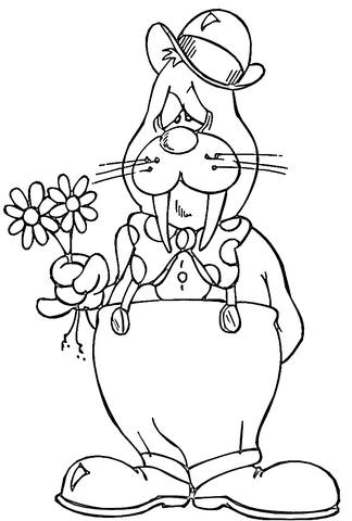 Walrus With Flowers  Coloring Page